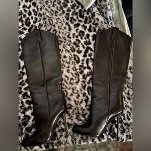 Tom Ford Black Leather Boots Gun Metal Heels